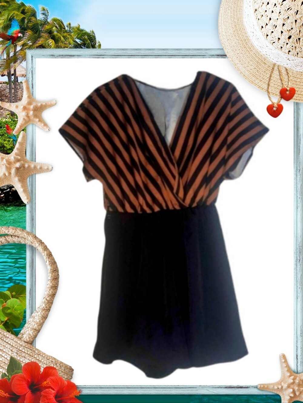 Shein One Piece Romper With Black And Brown Stripes Size Large